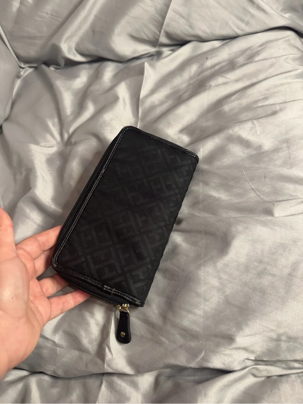 Tommy Hilfiger Black Quilted Logo Zip-Around Wallet